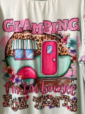 Womens Pink & Aqua 'Glamping' Graphic Tee